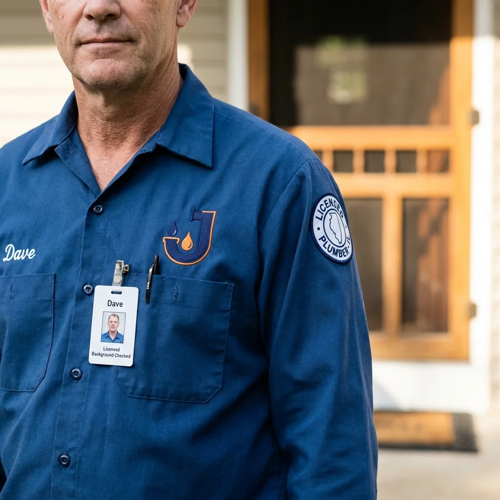 Licensed plumber showing ID badge in Eden Prairie, MN