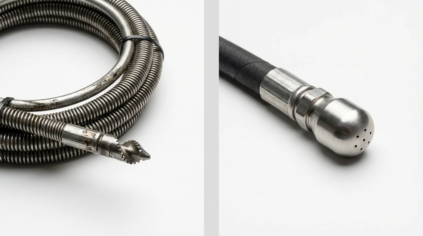 Drain snake cable and hydro jetting nozzle used for drain cleaning in Eden Prairie, MN