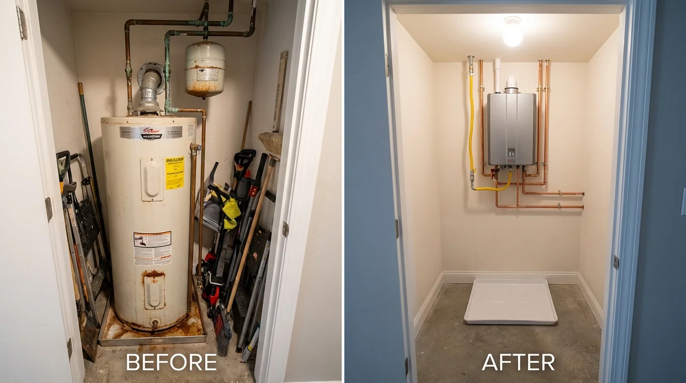 Tank water heater versus wall-mounted tankless unit comparison for Eden Prairie, MN homeowners