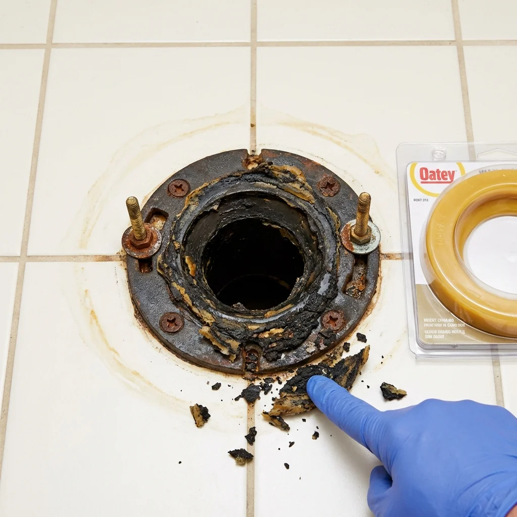 Failed wax ring showing water seepage at the base of a toilet in a Eden Prairie, MN home