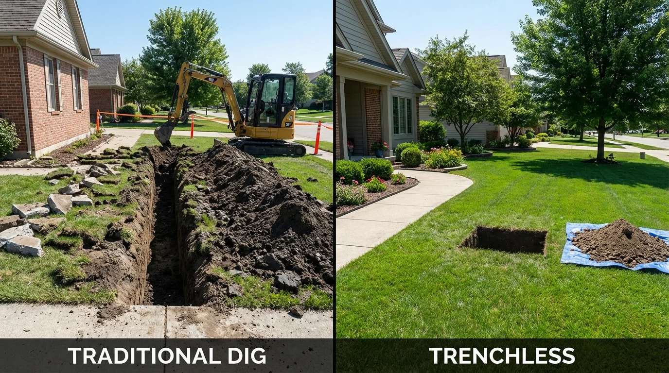 Trenchless sewer repair with minimal yard damage versus traditional excavation in Eden Prairie, MN